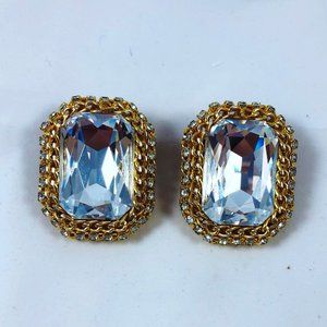 Vintage Gold and Silver Crystal Clip-On Earrings